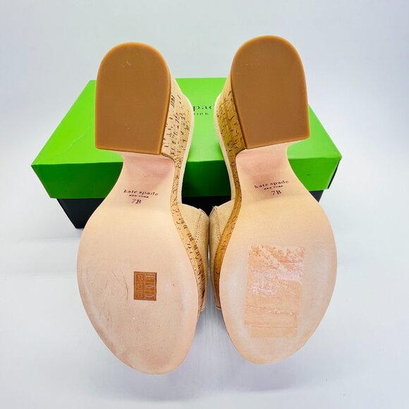 Kate Spade Ibiza Suede Platform Slide Size 7 B Women Cork Block Heel Sand - Picture 15 of 16